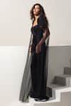 Buy_Vesture_Black Lycra, Mesh Sequins, Embroidery Sweetheart Noir Draped Gown With Cape _Online_at_Aza_Fashions