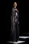 Vesture_Charcoal Lycra Sweetheart Neck, Smoke Metallic Tube Corset Draped Gown With Cape _Online_at_Aza_Fashions