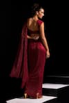 Shop_Vesture_Red Mesh Zari Sweetheart Neck Marsala Pre-draped Saree With Blouse _at_Aza_Fashions
