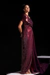 Buy_Vesture_Red Mesh Bandeau Neck Ox Blood Metallic Structured Gown _Online_at_Aza_Fashions