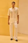 Therealb_Ivory Jacquard Embroidery Floral Shirt _at_Aza_Fashions
