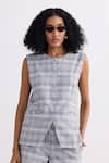 Buy_Reistor_Gray Cotton Round Neck Plaid Button-front Vest Jacket _at_Aza_Fashions