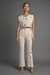 Buy Veera Wear Off White Denim Orbit Eyelet Bib Co-ord Set at Aza Fashions Buy_Veera Wear_Off White Denim Orbit Eyelet Bib Co-ord Set _at_Aza_Fashions