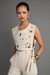 Buy_Veera Wear_Off White Orbit Eyelet Bib _at_Aza_Fashions
