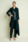 Buy Aakaar Green Cotton, Silk Embroidery, Beads Asymmetric Blazer And Pant Set at Aza Fashions Buy_Aakaar_Green Cotton, Silk Embroidery, Beads Asymmetric Blazer And Pant Set _at_Aza_Fashions