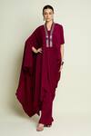 Buy_Aakaar_Burgundy Crepe, Silk V-neck Draped Tunic And Pant Set _at_Aza_Fashions