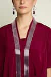 Aakaar_Burgundy Crepe, Silk V-neck Draped Tunic And Pant Set _Online_at_Aza_Fashions