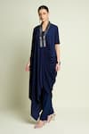 Buy Aakaar Navy Silk, Crepe V-neck Draped Tunic And Pant Set at Aza Fashions Buy_Aakaar_Navy Silk, Crepe V-neck Draped Tunic And Pant Set _at_Aza_Fashions