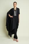 Buy_Aakaar_Black Silk, Crepe V-neck Draped Tunic And Pant Set _at_Aza_Fashions