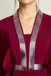 Shop_Aakaar_Maroon Crepe, Silk V-neck Metallic Striped Draped Dress _Online_at_Aza_Fashions