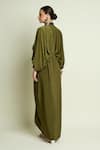 Shop_Aakaar_Green Crepe, Silk V-neck Draped Kaftan Dress _at_Aza_Fashions