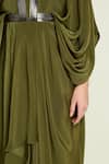 Shop_Aakaar_Green Crepe, Silk V-neck Draped Kaftan Dress _Online_at_Aza_Fashions