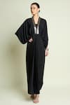 Buy_Aakaar_Black Crepe, Silk V-neck Metallic Neckline Embroidered Draped Dress _at_Aza_Fashions