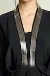 Aakaar_Black Crepe, Silk V-neck Metallic Neckline Embroidered Draped Dress _at_Aza_Fashions