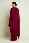 Shop_Aakaar_Maroon Crepe, Silk V-neck Kaftan And Pant Set _at_Aza_Fashions
