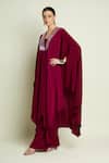 Buy_Aakaar_Maroon Crepe, Silk V-neck Kaftan And Pant Set _Online_at_Aza_Fashions