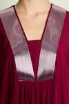 Aakaar_Maroon Crepe, Silk V-neck Kaftan And Pant Set _at_Aza_Fashions