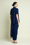 Shop_Aakaar_Navy Crepe High Neck Asymmetric Kaftan And Draped Skirt Set _at_Aza_Fashions