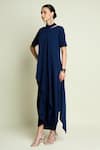 Buy_Aakaar_Navy Crepe High Neck Asymmetric Kaftan And Draped Skirt Set _Online_at_Aza_Fashions