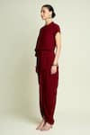 Aakaar_Maroon Crepe High Neck Draped Kaftan Dress _Online_at_Aza_Fashions