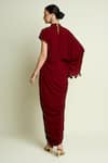 Shop_Aakaar_Maroon Crepe High Neck Draped Kaftan Dress _at_Aza_Fashions