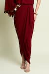 Shop_Aakaar_Maroon Crepe High Neck Draped Kaftan Dress _Online_at_Aza_Fashions