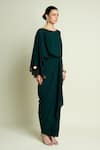 Buy_Aakaar_Green Crepe Sequins Boat Neck Draped Kaftan Dress _Online_at_Aza_Fashions