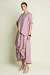 Aakaar_Purple Cotton, Silk Mandarin Collar Asymmetric Hem Layered Dress _Online_at_Aza_Fashions