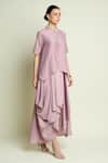 Shop_Aakaar_Purple Cotton, Silk Mandarin Collar Asymmetric Hem Layered Dress _Online_at_Aza_Fashions