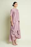 Aakaar_Purple Cotton, Silk Mandarin Collar Asymmetric Hem Layered Dress _at_Aza_Fashions