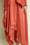 Shop_Aakaar_Orange Cotton, Silk Mandarin Collar Draped Layered Dress _Online_at_Aza_Fashions
