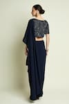 Shop_Aakaar_Navy Crepe Sequins, Beads Boat Neck Blouse And Pre-draped Saree _at_Aza_Fashions