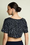 Shop_Aakaar_Navy Crepe Sequins, Beads Boat Neck Net Embellished Blouse _at_Aza_Fashions