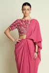 Buy Aakaar Pink Crepe Sequins, Beads Boat Neck Embroidered Blouse With Pre-draped Saree Online at Aza Fashions Buy_Aakaar_Pink Crepe Sequins, Beads Boat Neck Embroidered Blouse With Pre-draped Saree _Online_at_Aza_Fashions