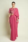 Shop Aakaar Pink Crepe Sequins, Beads Boat Neck Embroidered Blouse With Pre-draped Saree Online at Aza Fashions Shop_Aakaar_Pink Crepe Sequins, Beads Boat Neck Embroidered Blouse With Pre-draped Saree _Online_at_Aza_Fashions