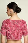 Shop Aakaar Pink Crepe Sequins, Beads Boat Neck Embroidered Blouse With Pre-draped Saree Shop_Aakaar_Pink Crepe Sequins, Beads Boat Neck Embroidered Blouse With Pre-draped Saree