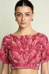 Buy_Aakaar_Pink Crepe Beads, Sequins, Embroidery Boat Neck Embellished Moss Blouse _at_Aza_Fashions