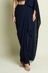 Aakaar_Navy Crepe Sequins, Beads Square Neck Blouse With Pre-draped Saree _Online_at_Aza_Fashions