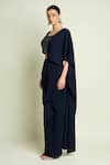 Shop_Aakaar_Navy Crepe Sequins, Beads Square Neck Blouse With Pre-draped Saree _Online_at_Aza_Fashions