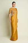 Aakaar_Yellow Silk Sequins, Embroidery Boat Geometric Blouse With Pre-draped Saree _Online_at_Aza_Fashions