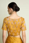 Shop Aakaar Yellow Silk Embroidery, Beads Boat Neck Geometric Sequin Blouse at Aza Fashions Shop_Aakaar_Yellow Silk Embroidery, Beads Boat Neck Geometric Sequin Blouse _at_Aza_Fashions