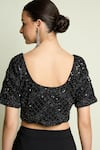 Buy_Aakaar_Black Crepe Sequins, Beads Boat Neck Embellished Blouse And Pre-draped Saree Set _Online_at_Aza_Fashions