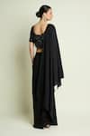 Shop_Aakaar_Black Crepe Sequins, Beads Boat Neck Embellished Blouse And Pre-draped Saree Set _at_Aza_Fashions