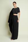 Aakaar Black Crepe Beads, Sequins Boat Neck Embellished Blouse With Pre-draped Saree Online at Aza Fashions Aakaar_Black Crepe Beads, Sequins Boat Neck Embellished Blouse With Pre-draped Saree _Online_at_Aza_Fashions