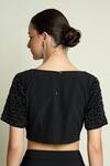 Shop_Aakaar_Black Crepe Beads, Sequins Boat Neck Embroidered Round Blouse _at_Aza_Fashions