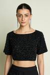 Buy_Aakaar_Black Crepe Beads, Sequins Boat Neck Embroidered Round Blouse _at_Aza_Fashions