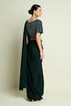 Shop Aakaar Emerald Green Crepe Beads, Sequins Boat Embroidered Blouse With Pre-draped Saree at Aza Fashions Shop_Aakaar_Emerald Green Crepe Beads, Sequins Boat Embroidered Blouse With Pre-draped Saree _at_Aza_Fashions