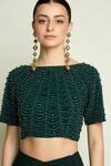 Buy Aakaar Green Crepe Beads Boat Neck Embroidered Moss Blouse at Aza Fashions Buy_Aakaar_Green Crepe Beads Boat Neck Embroidered Moss Blouse _at_Aza_Fashions