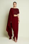 Aakaar_Maroon Crepe Beads, Sequins Boat Neck Hexagonal Embroidered Blouse _Online_at_Aza_Fashions