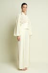 Aakaar_Off White Crepe V-neck V Buttoned Top And Pleated Pant Set _Online_at_Aza_Fashions